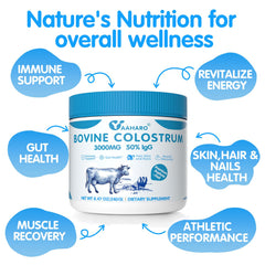 Scoop of YAAHARO Bovine Colostrum Powder ready to mix for easy daily use in beverages.