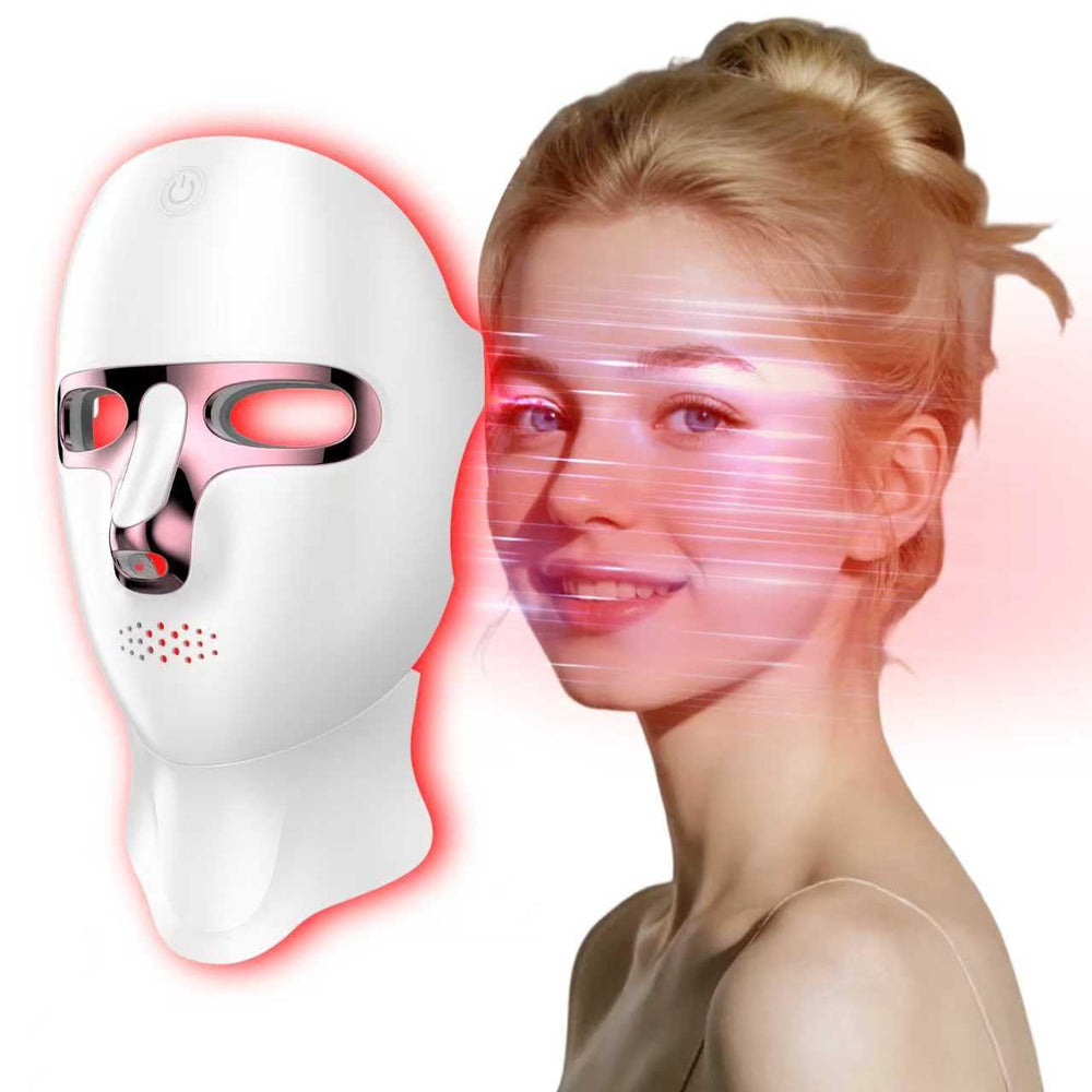 Yahi red light mask on the face for spa-grade therapy at home.