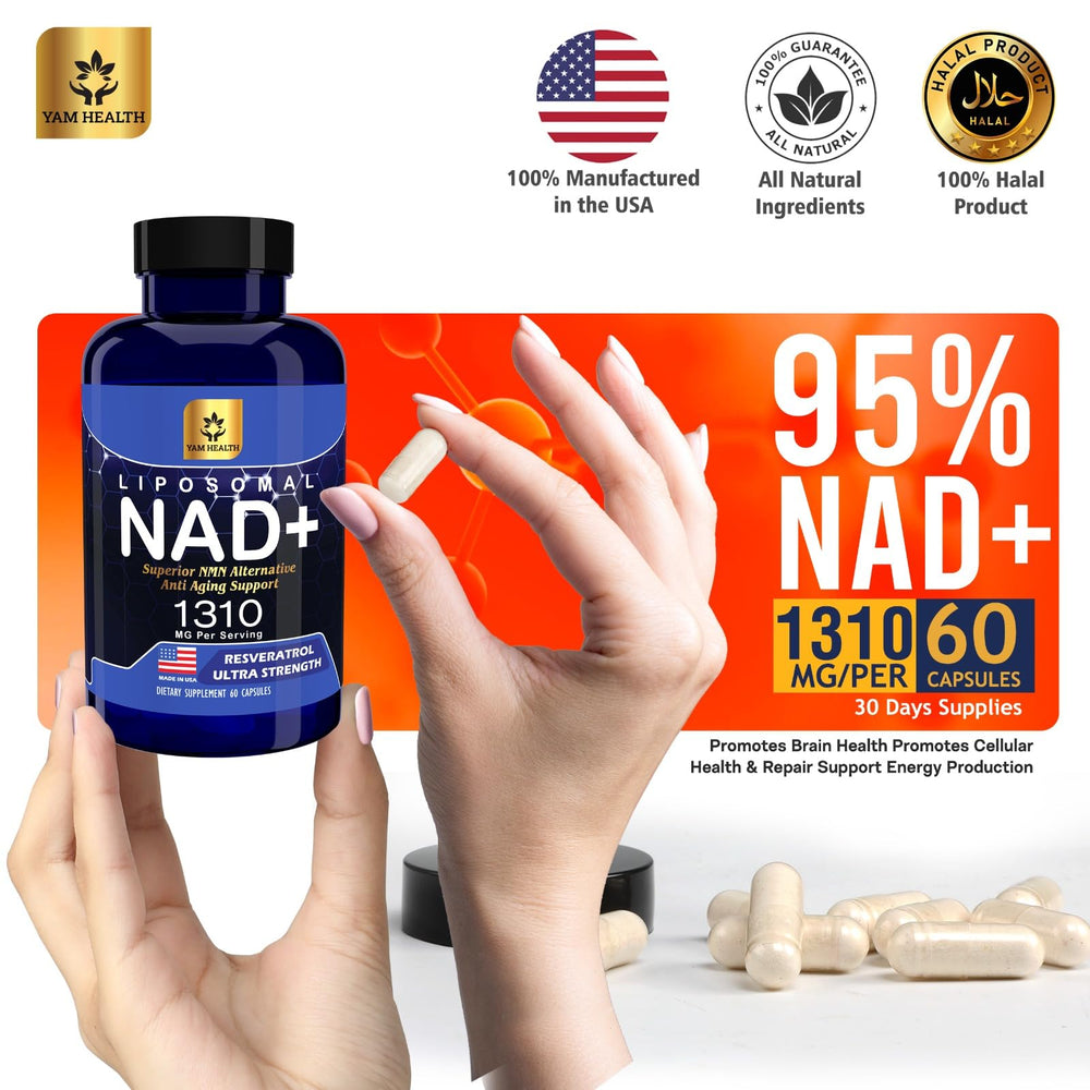 YAM Health NAD+ capsules close-up for easy daily energy support