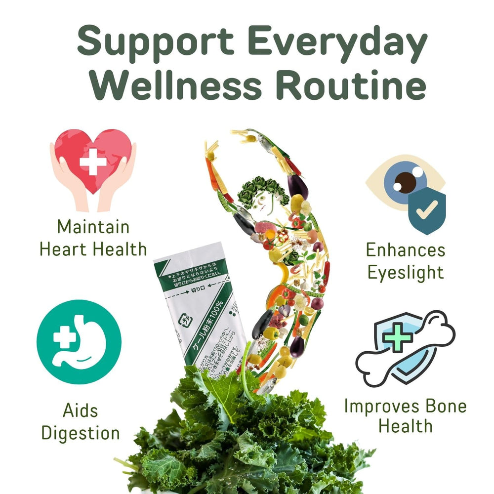 Yamakan kale powder dissolving in water, quick hydration with vivid greens