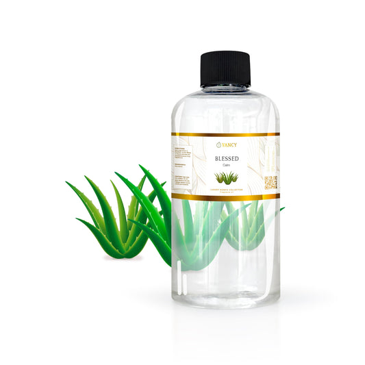 YANCY Blessed fragrance oil 8oz bottle for diffusers and lamps, creating tranquil spaces.