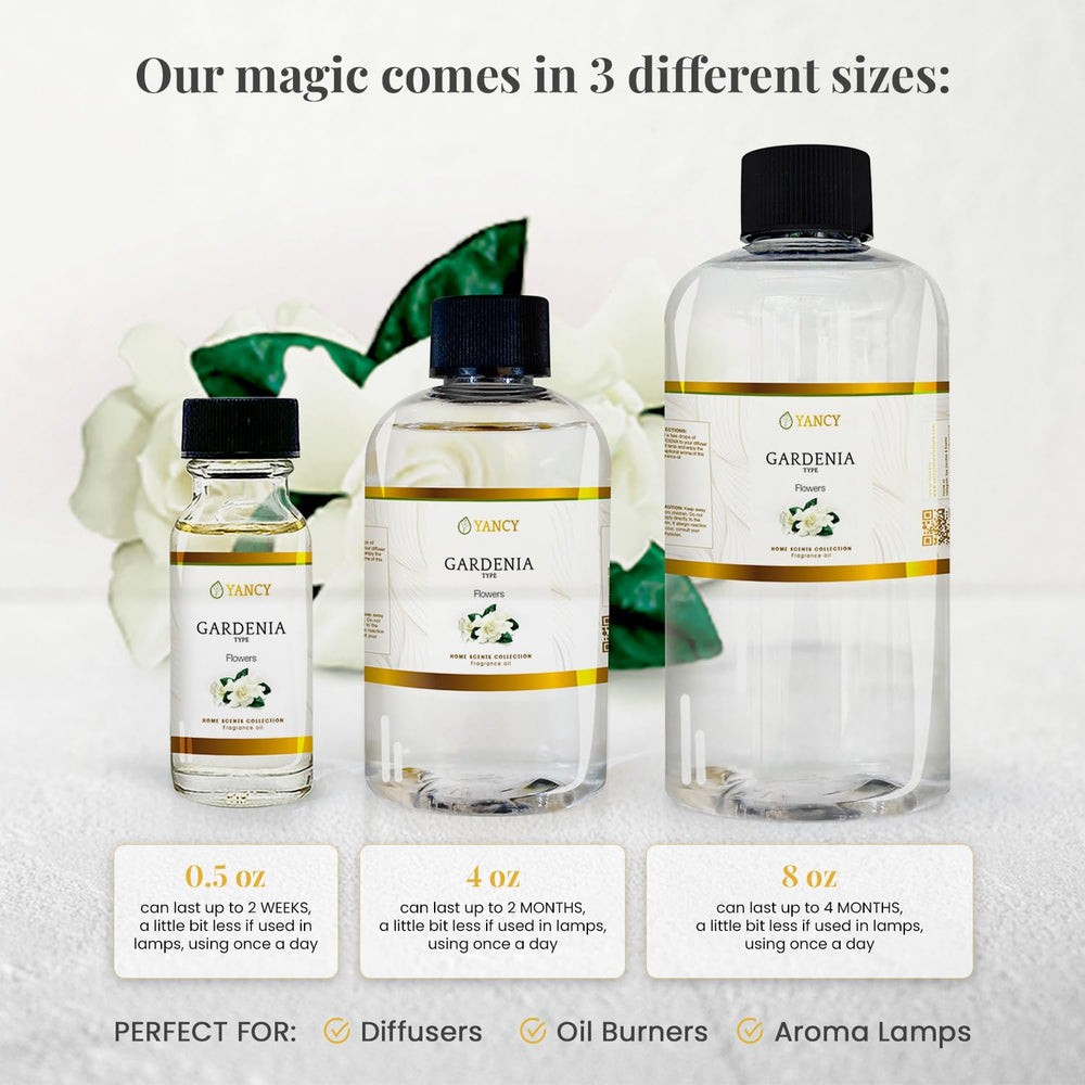 YANCY Gardenia room ambiance with fragrance oil, adding a calming, elegant touch
