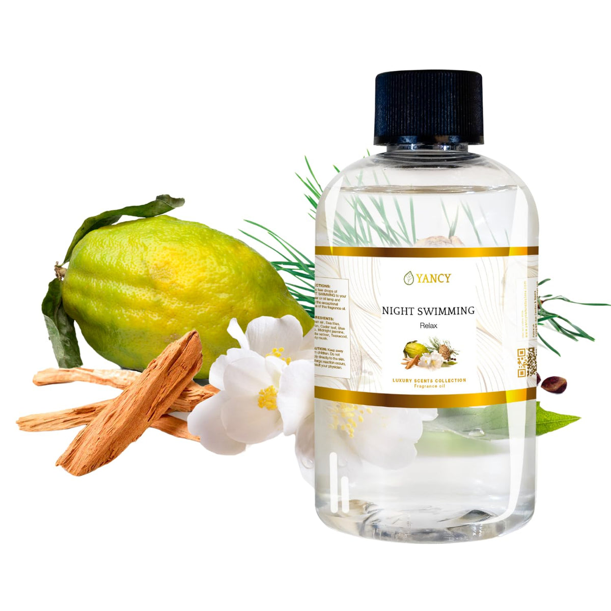 YANCY Night Swimming bottle pour showing aroma release for nighttime relaxation