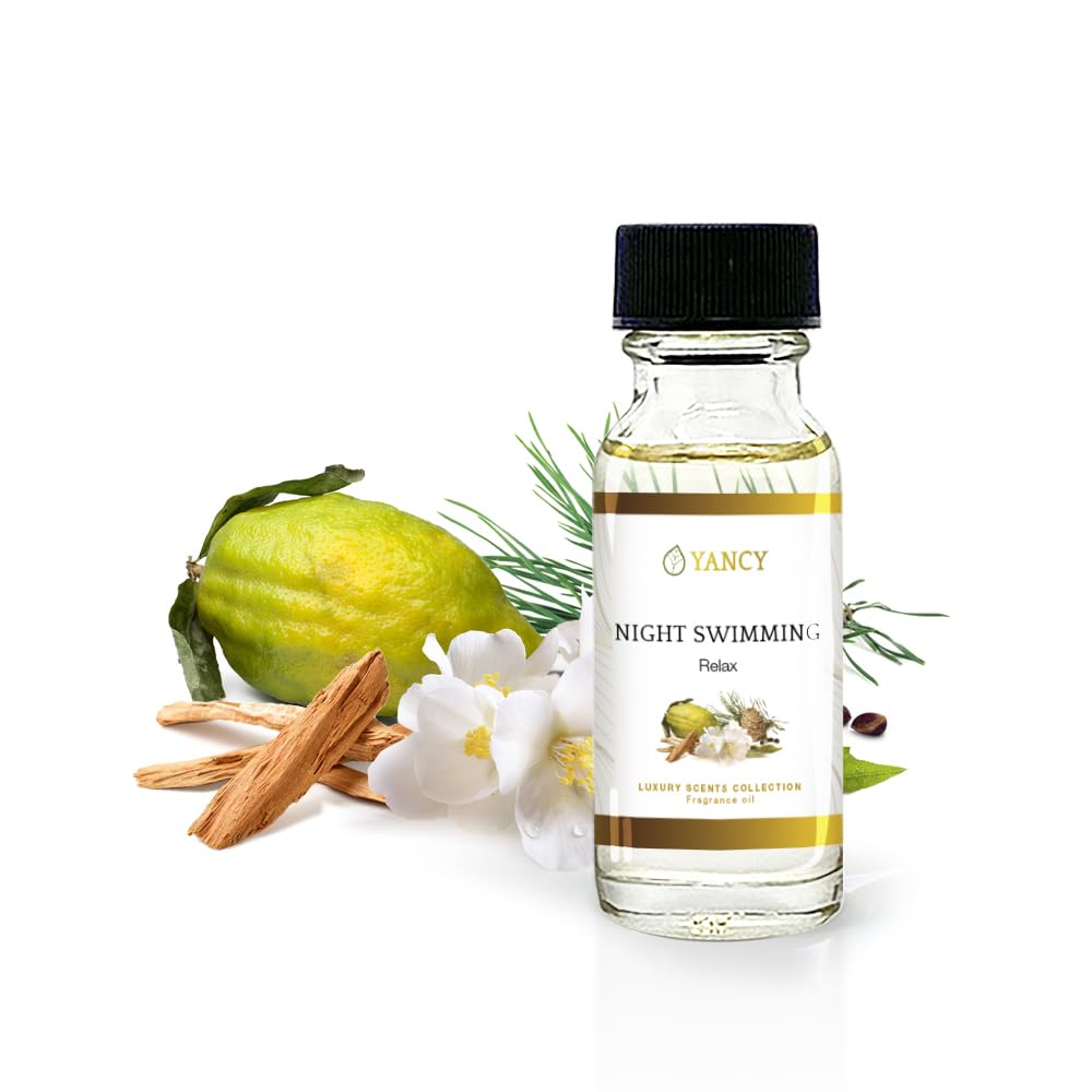 YANCY Night Swimming fragrance oil for diffusers delivers a calming marine floral ambiance.