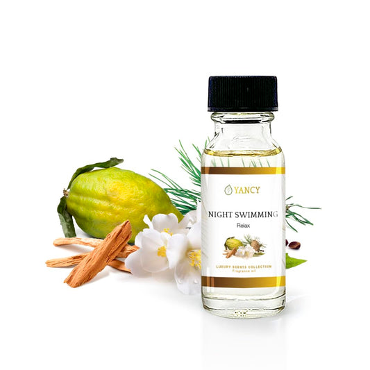 YANCY Night Swimming fragrance oil for diffusers delivers a calming marine floral ambiance.