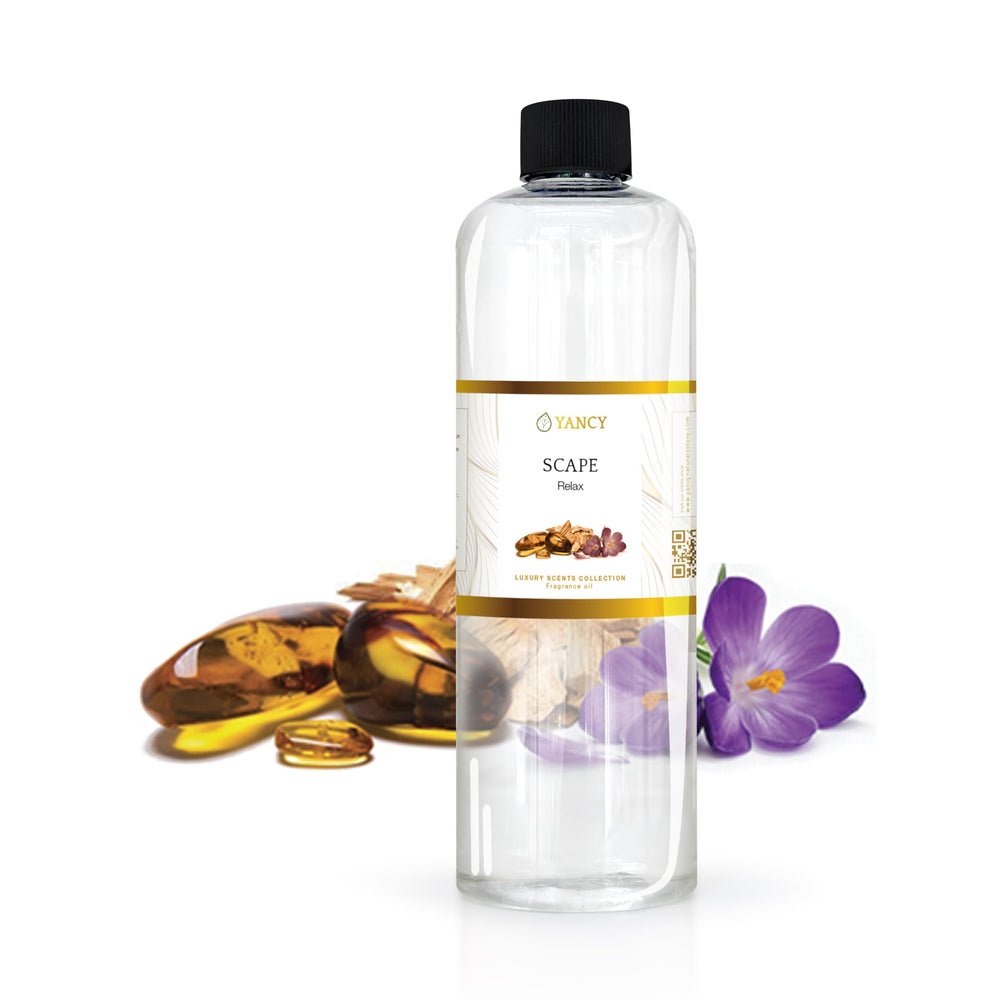 YANCY Scape Luxury Fragrance Oil 16 oz bottle pour for tranquil home ambiance.