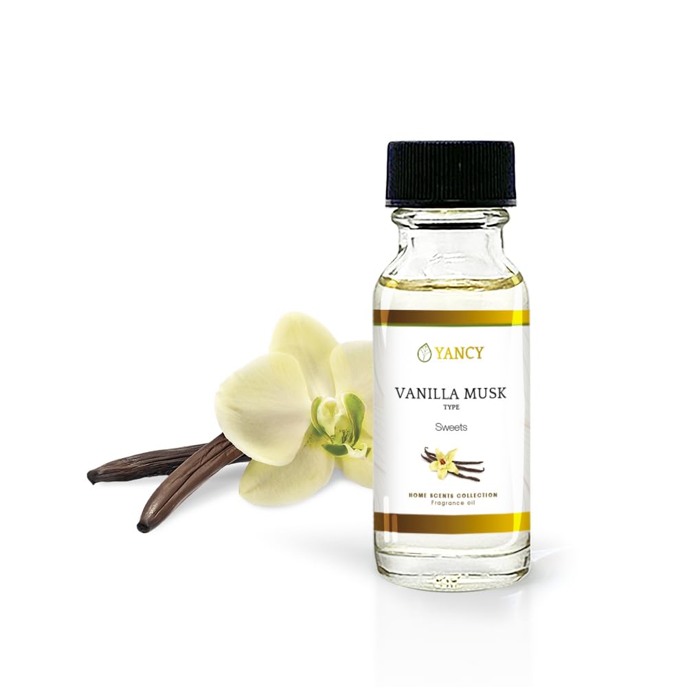 YANCY Vanilla Musk fragrance oil bottle pour ideal for diffuser use to create a warm, inviting space