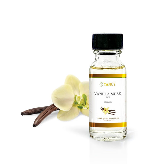 YANCY Vanilla Musk fragrance oil bottle pour ideal for diffuser use to create a warm, inviting space