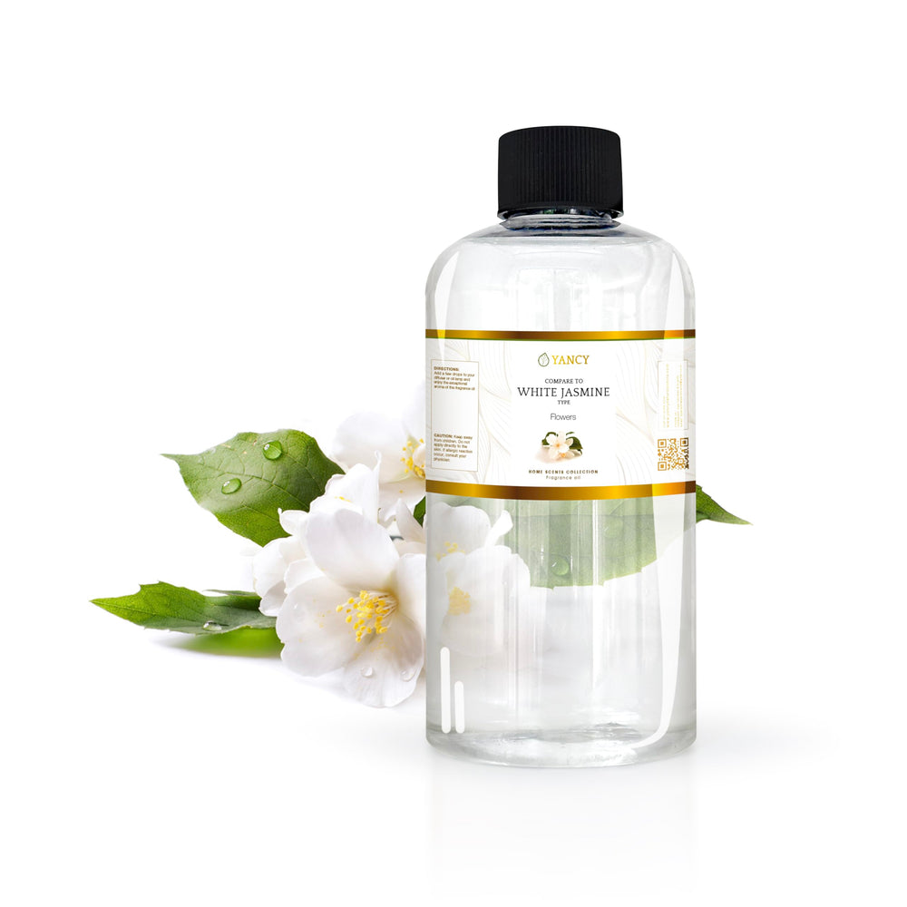 YANCY White Jasmine fragrance oil bottle in diffuser for a calming aroma.