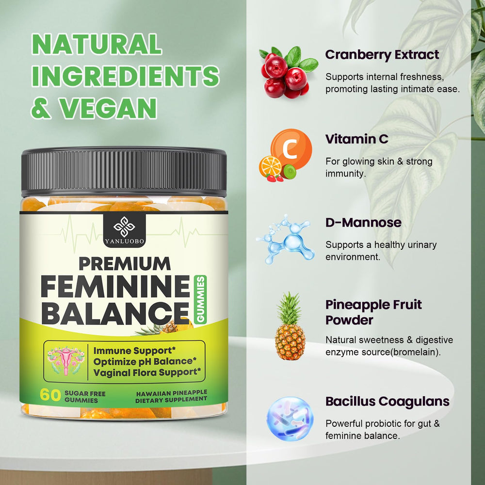 YANLUOBO bottle label showcasing vegan and gluten-free certification.