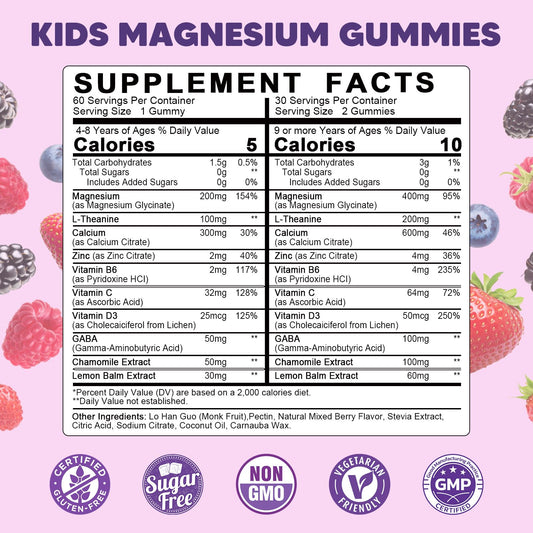 YANLUOBO Kids Gummies closeup, chewy texture with 400/200 mg magnesium for growing bones