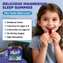 YANLUOBO Kids Sleep Gummies ingredients panel highlighting magnesium and herbal blend