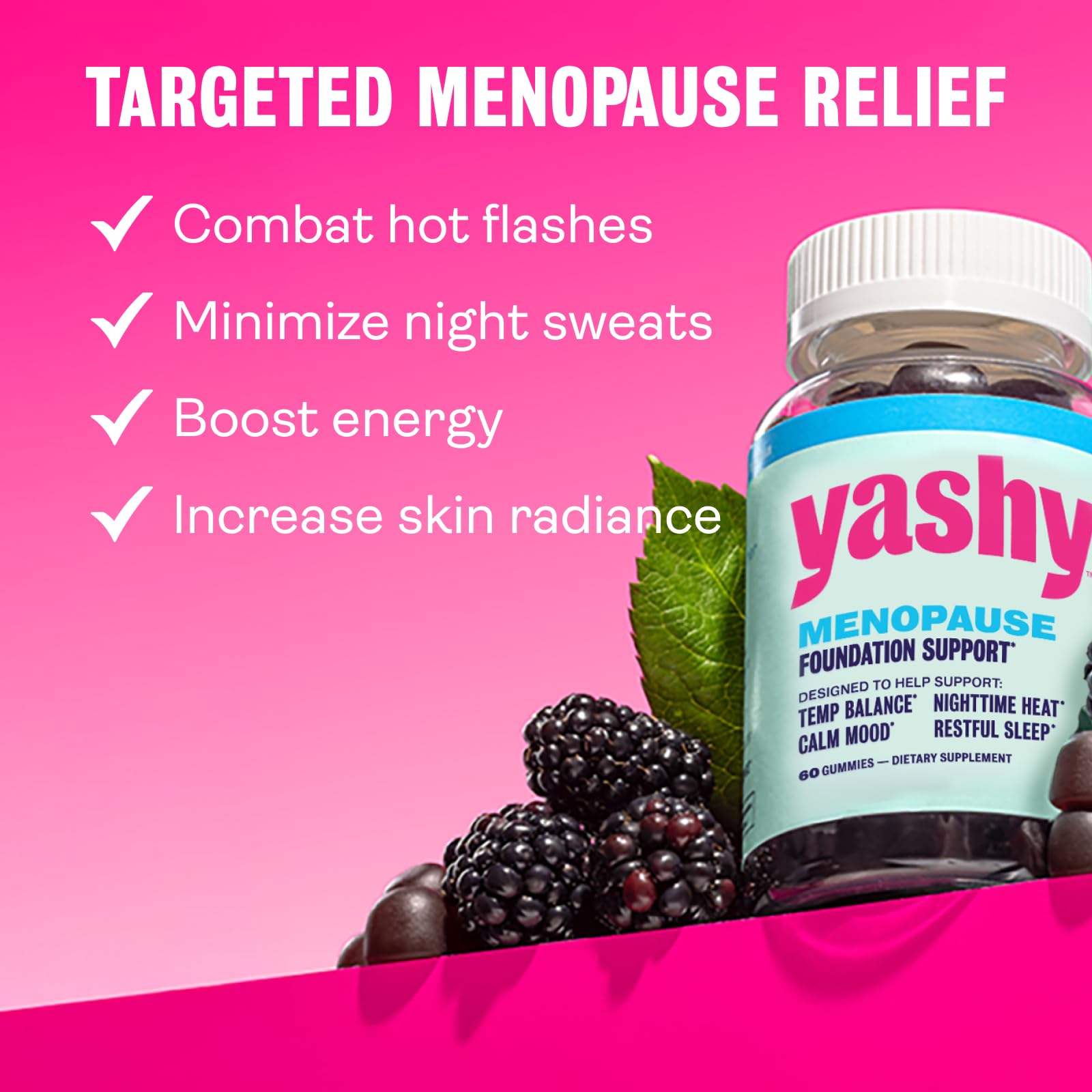 Yashy Gummies blackberry flavor close-up for tasty daily symptom support.