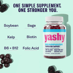 Yashy Gummies health-icons graphic suggests multi-symptom support options.
