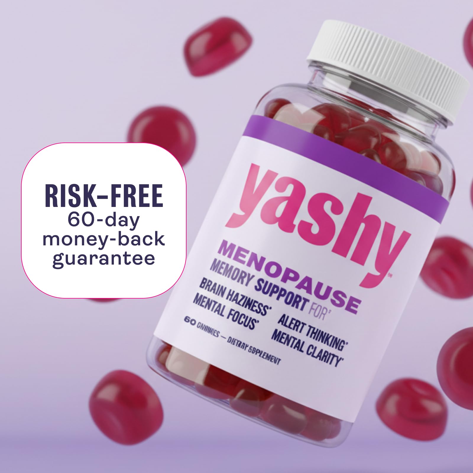 Close-up of chewy Yashy gummies to emphasize pleasant taste.