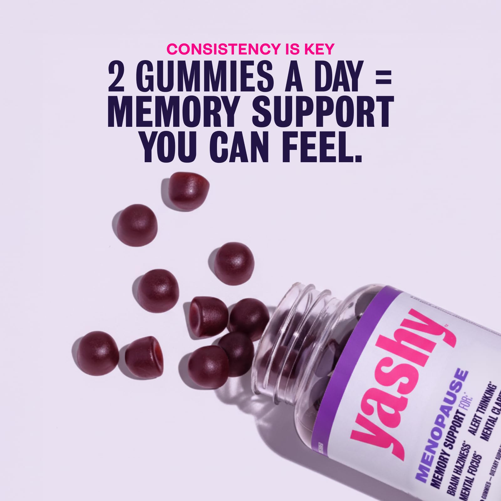 Yashy Memory Support Gummies with Lion's Mane ingredient for brain health and focus.