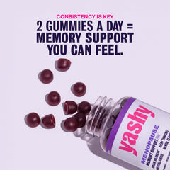 Yashy Memory Support Gummies with Lion's Mane ingredient for brain health and focus.
