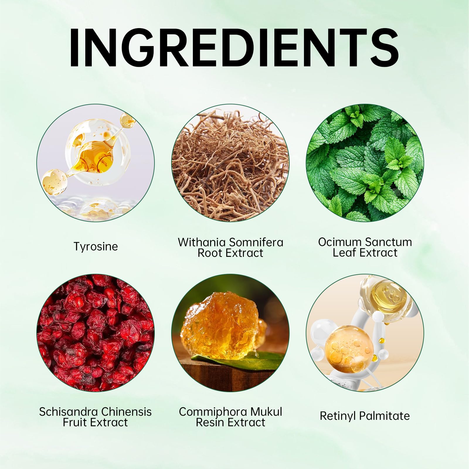 YATIME ingredients slide including ashwagandha, L-tyrosine, iodine