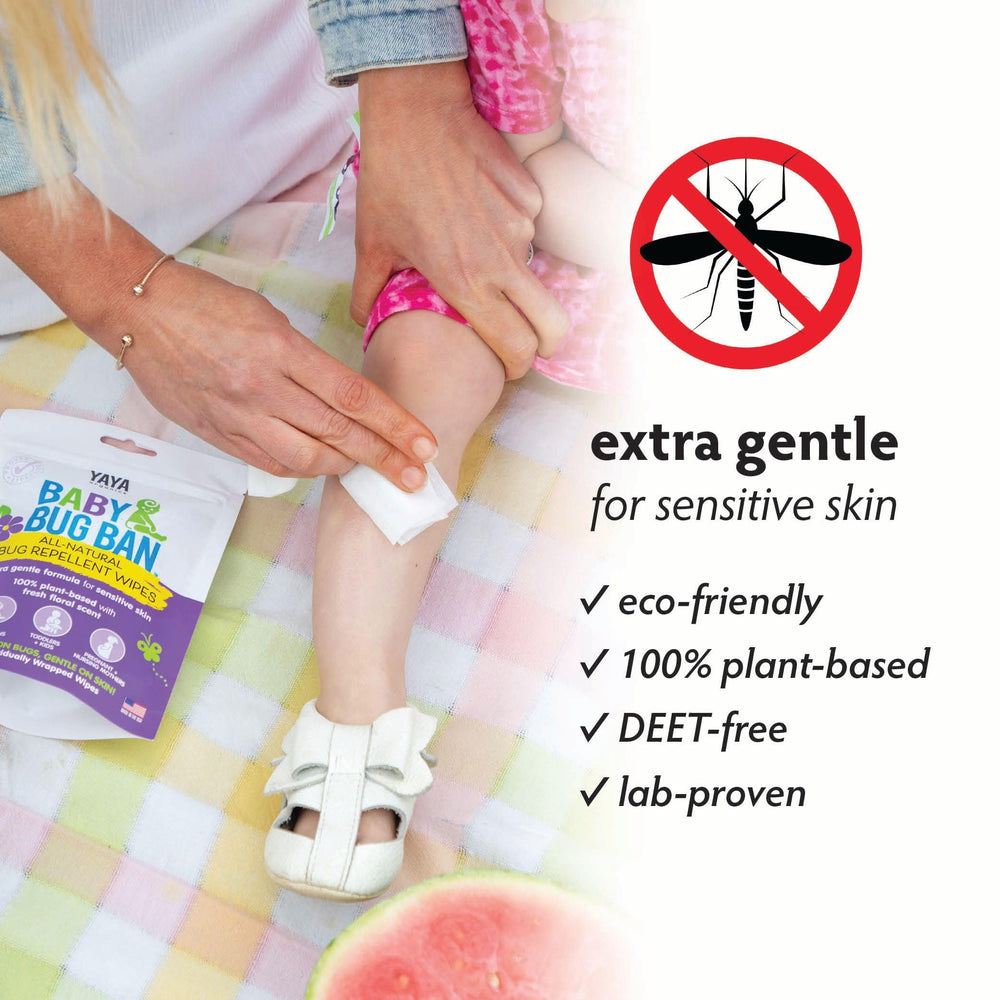 YAYA ORGANICS Baby Bug Ban spray on baby's arm for gentle application
