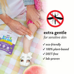 YAYA ORGANICS Baby Bug Ban spray on baby's arm for gentle application