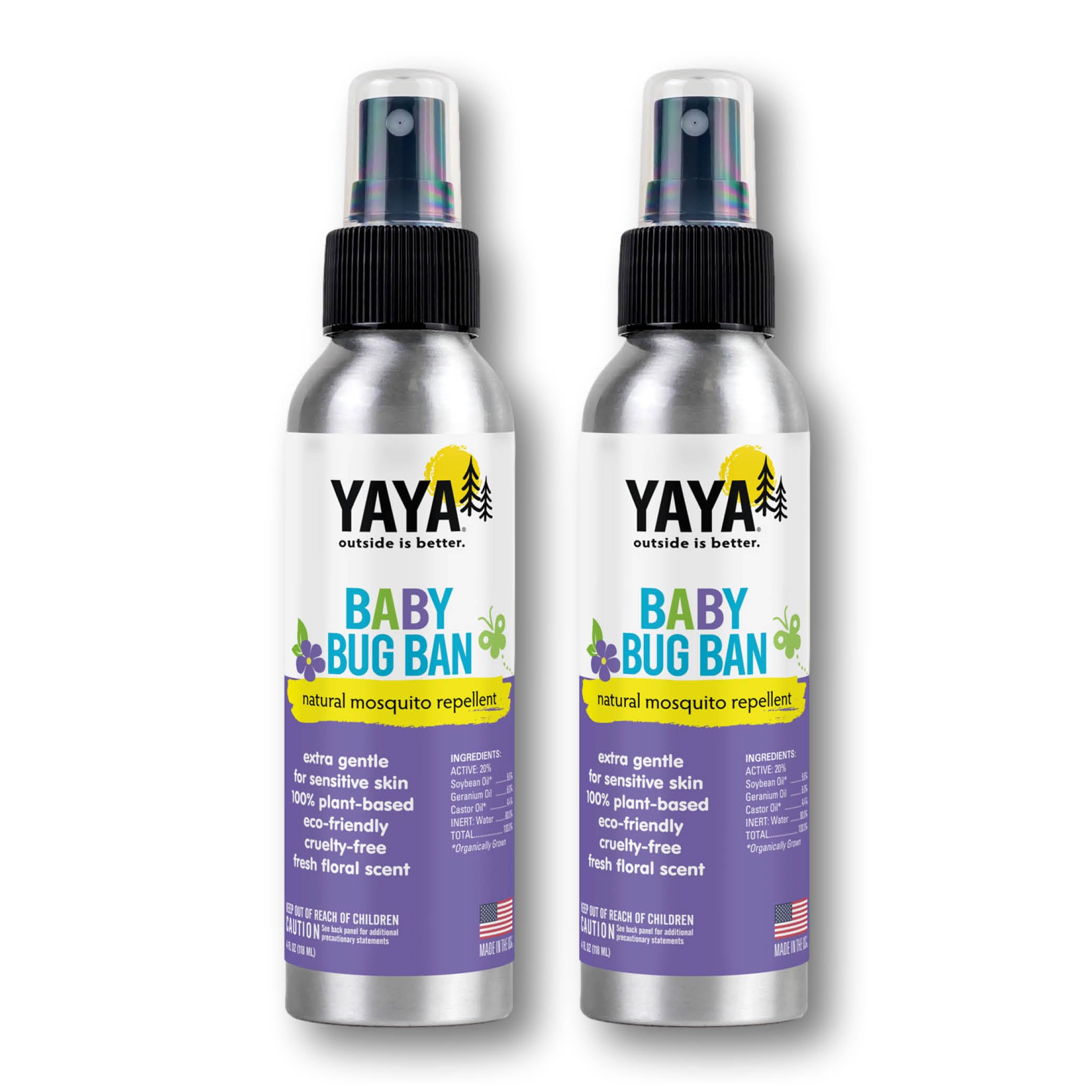 YAYA ORGANICS Baby Bug BAN bottle shown for gentle outdoor protection on sensitive skin