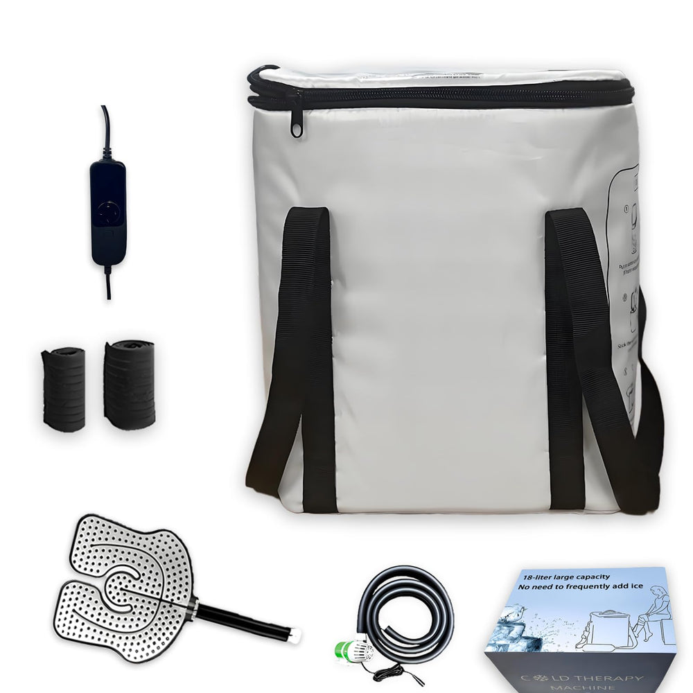 Yehenarn cold therapy machine pump and bucket setup enables easy portable therapy.