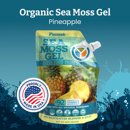 Close-up of Yemaya Sea Moss Gel jar showing texture and premium packaging