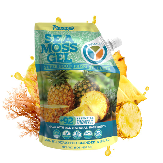 Yemaya Sea Moss Gel pineapple pour demonstrating fruity texture and energy boost