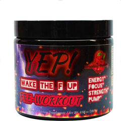 Yep Strength Wake The Faith Up scoop beside the canister for customized dosing.