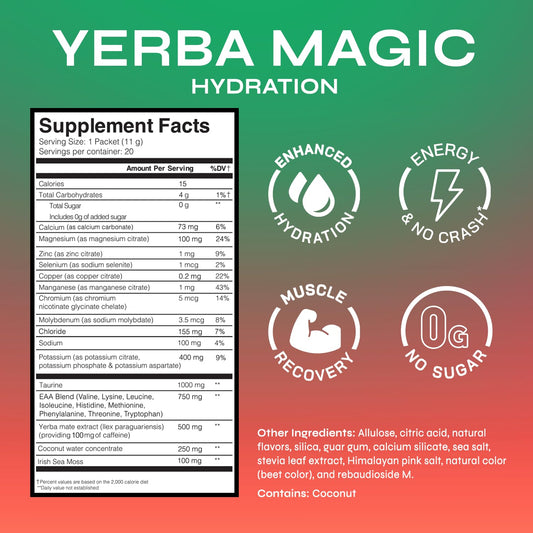 Yerba Magic hydration-energy watermelon stick pack showing clean energy benefits