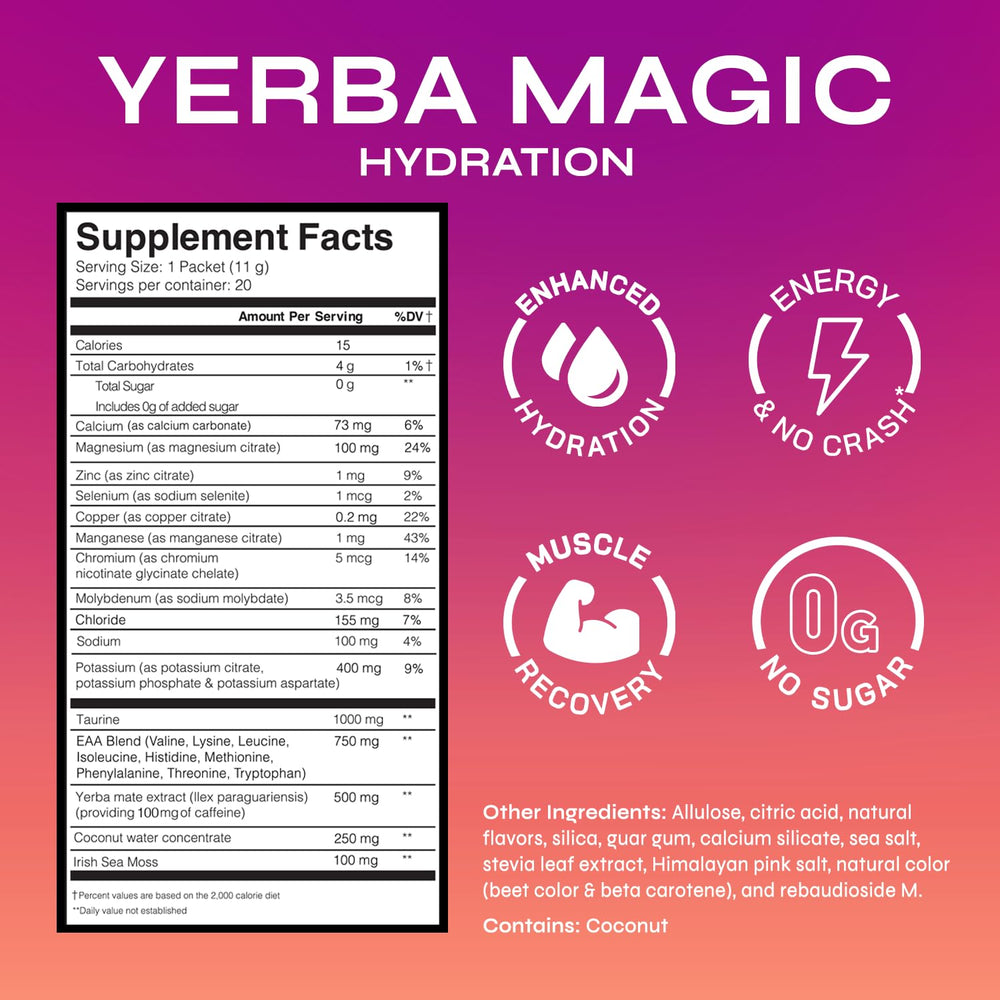 Yerba Magic Tropical Punch box with single-serve sticks for fitness and travel.