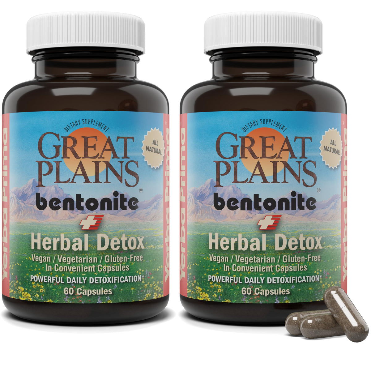 Yerba Prima Bentonite Clay Plus Herbal Detox bottle front view for daily detox support