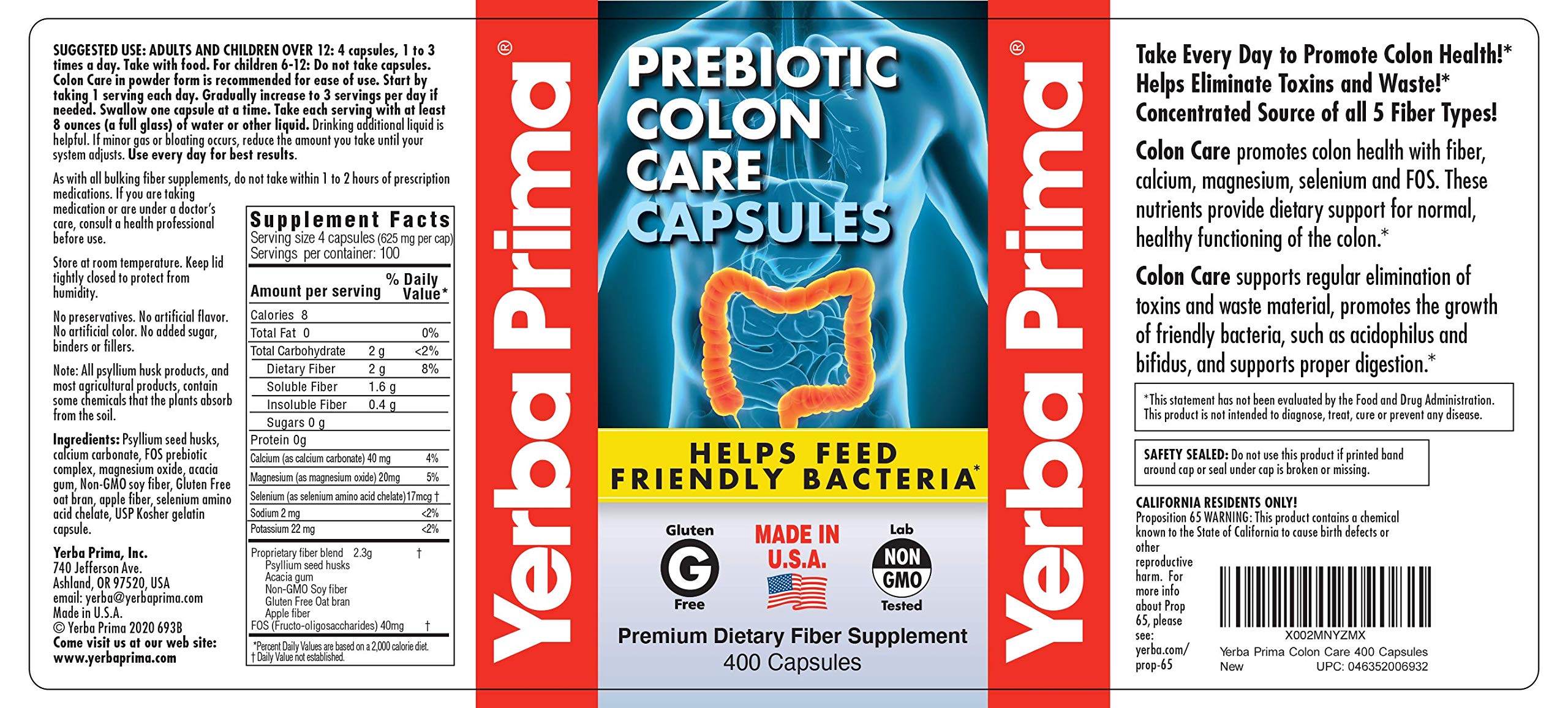 Yerba Prima Colon Care FOS prebiotics image highlights nourishment for healthy digestion.