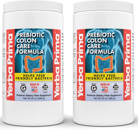 Yerba Prima Colon Care powder with shaker supports easy daily fiber intake.