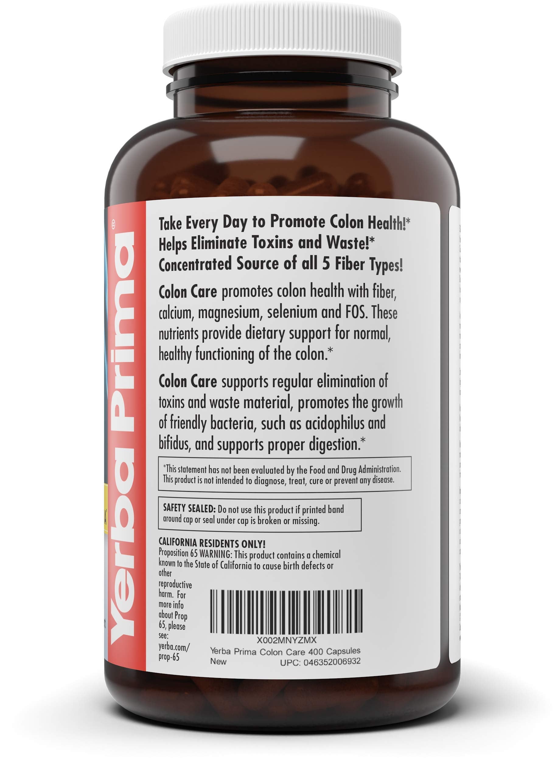 Yerba Prima Colon Care soluble and insoluble fiber depiction shows balanced fiber intake.