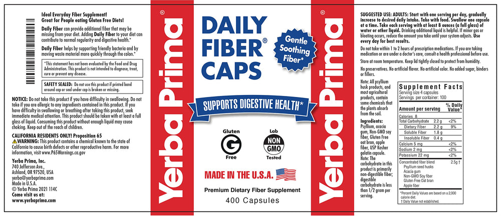 Yerba Prima Daily Fiber Caps apple fiber visual, natural source of soluble fiber benefits.