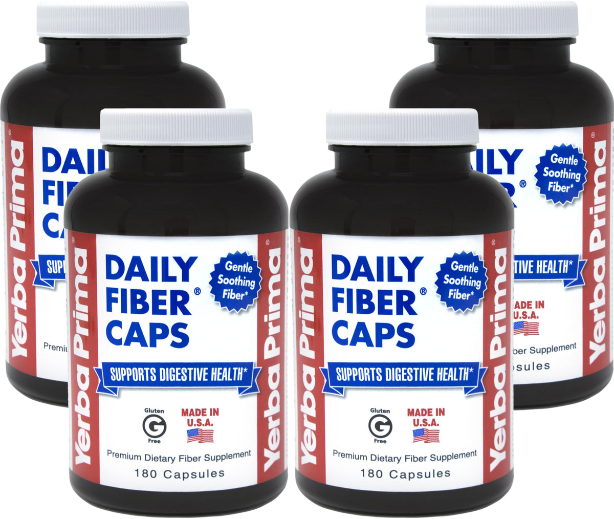 Yerba Prima Daily Fiber Caps bottle on kitchen counter for daily fiber support