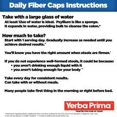 Yerba Prima Daily Fiber Caps capsules closeup, easy-to-take form for everyday support.
