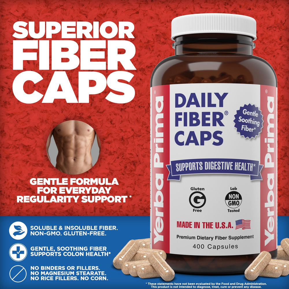 Yerba Prima Daily Fiber Caps oat bran gluten-free option with fiber.