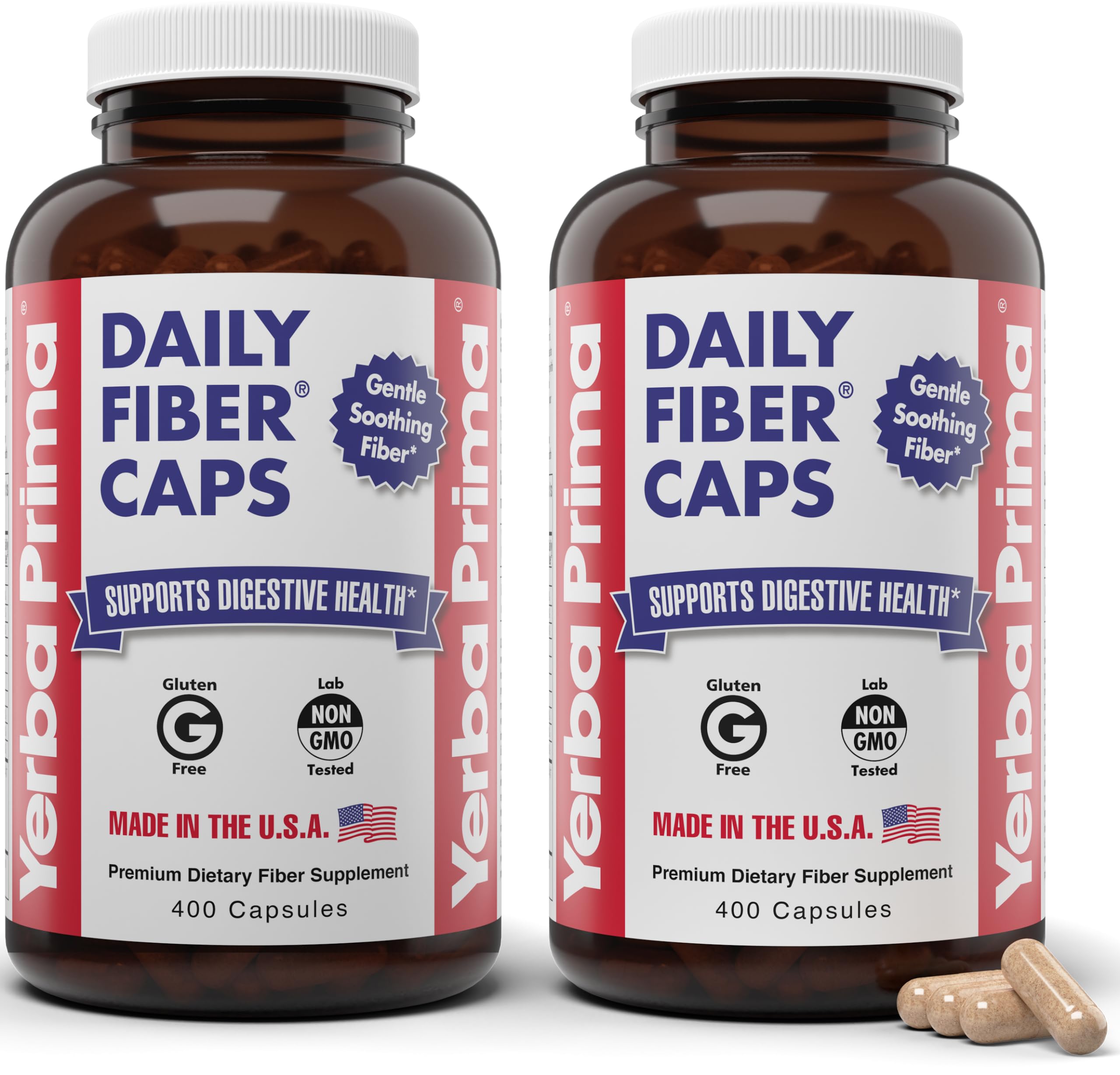 Yerba Prima Daily Fiber Caps pack of 2 bottles for convenient daily fiber support.