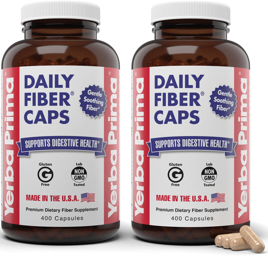 Yerba Prima Daily Fiber Caps pack of 2 bottles for convenient daily fiber support.