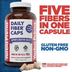 Yerba Prima Daily Fiber Caps with psyllium husk for gentle bulking action.