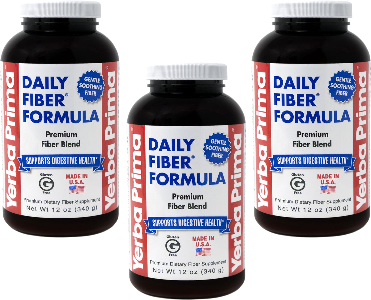 Yerba Prima Daily Fiber Formula 3-pack front for easy daily fiber support