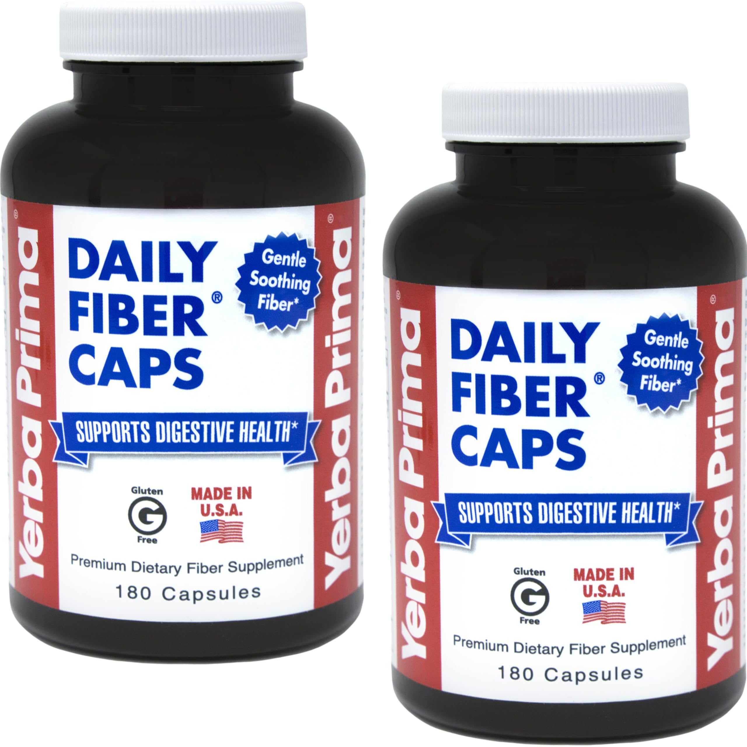 Yerba Prima Daily Fiber Formula bottle front view with vegan, gluten-free fiber support for regularity