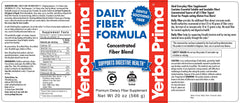 Yerba Prima Daily Fiber Formula ingredients label close-up highlighting its fiber types.