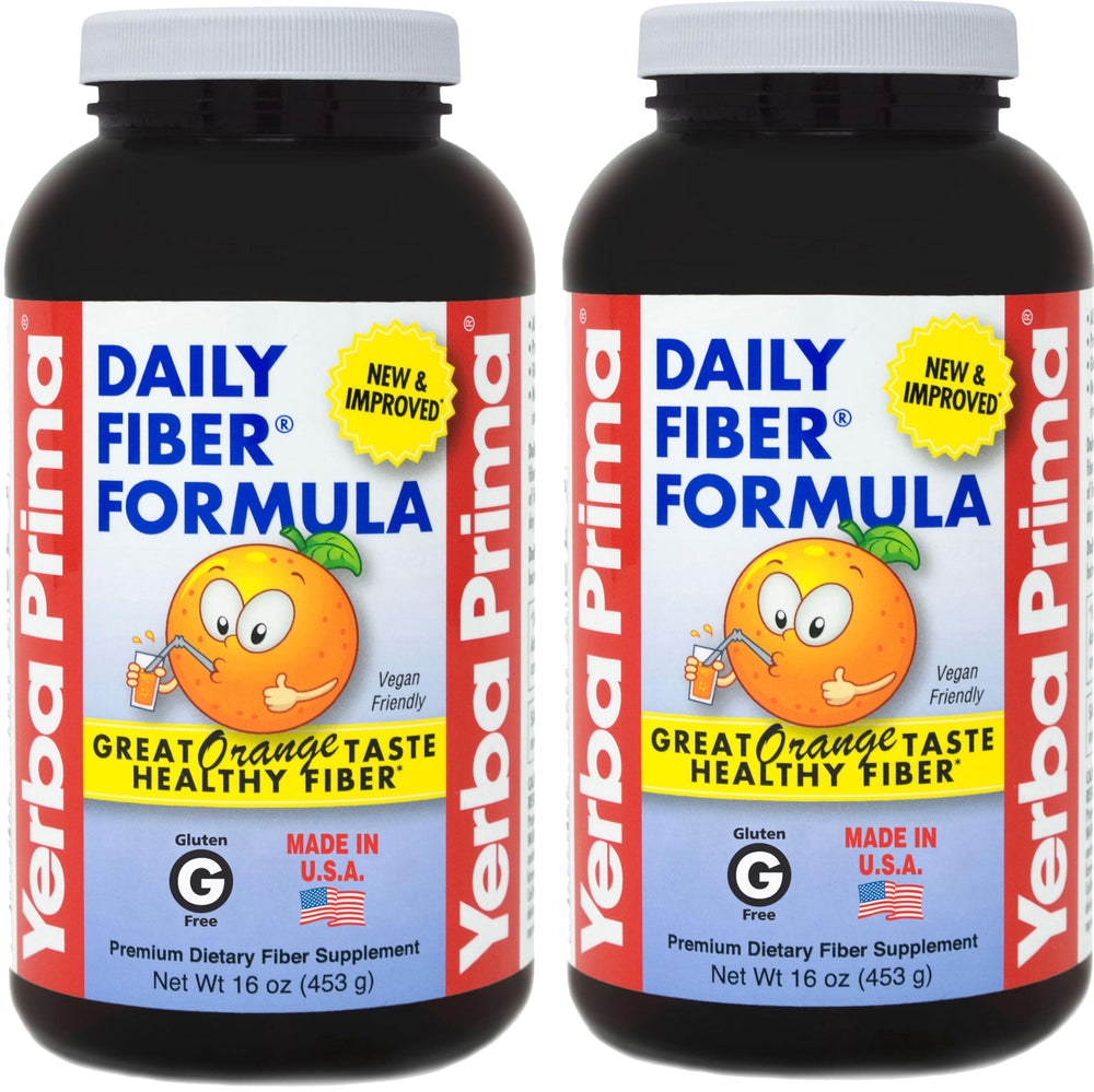 Yerba Prima Daily Fiber orange bottle supports convenient daily digestive health.