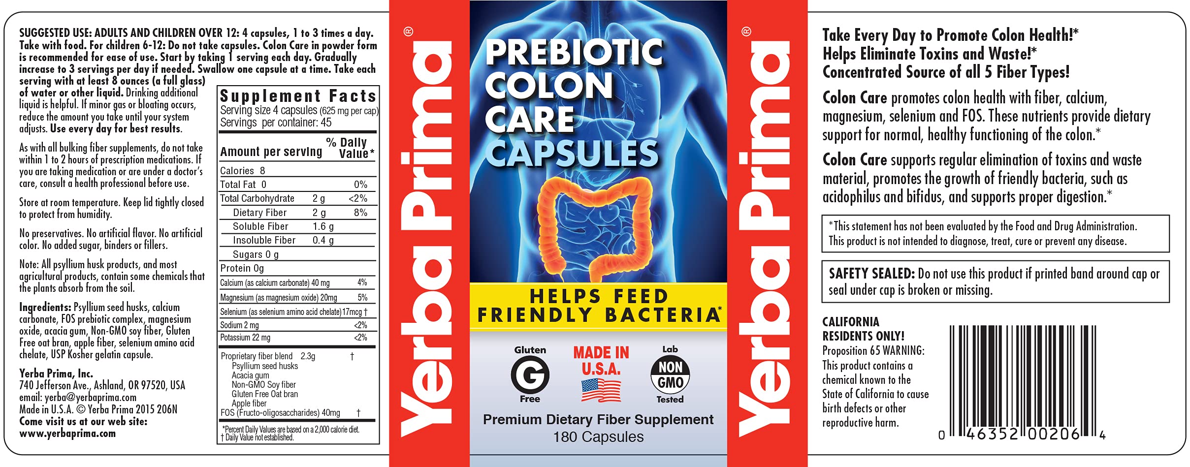 Yerba Prima fiber calcium magnesium selenium capsules on a clean surface