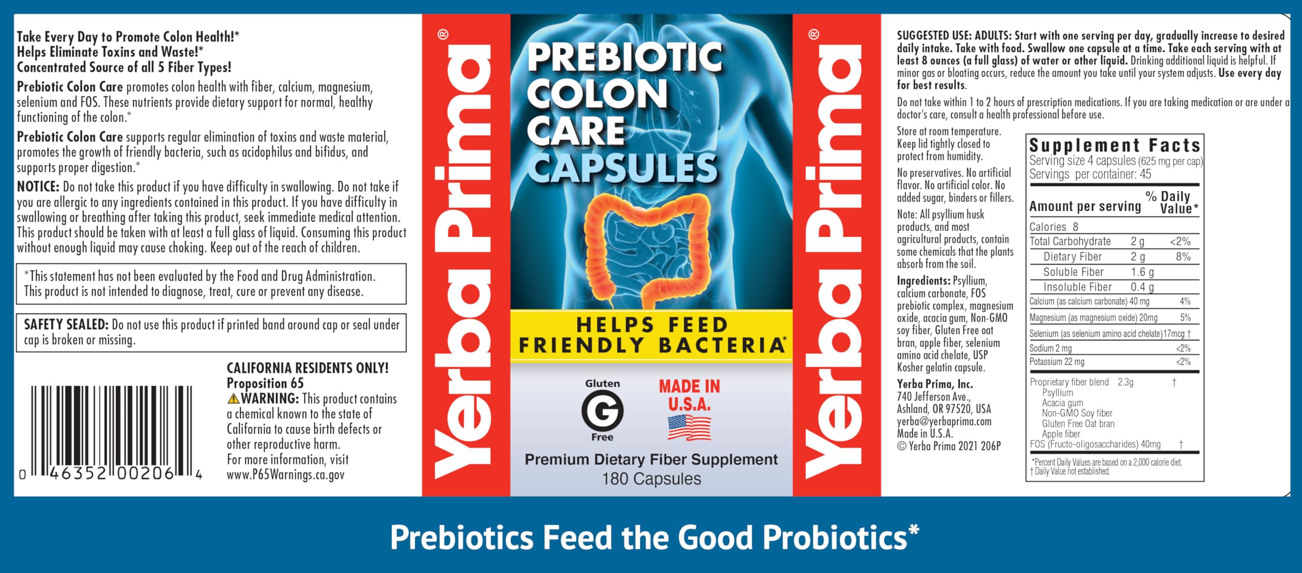 Yerba Prima fiber types concept with psyllium, calcium, and FOS.