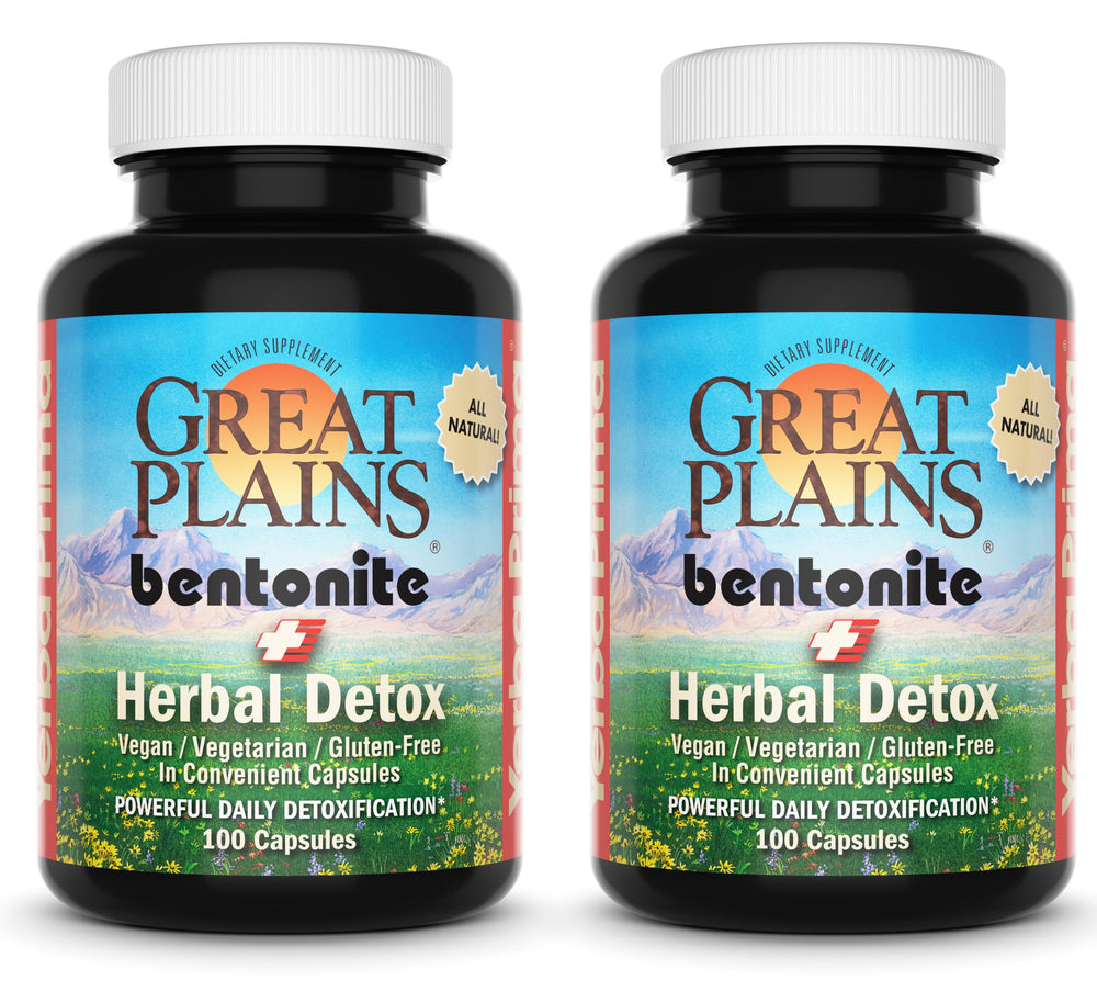 Yerba Prima Great Plains bentonite caps pack for convenient detox.