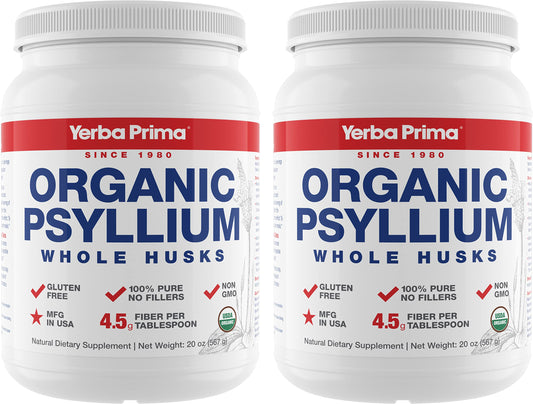 Yerba Prima Organic Psyllium Husk Fiber bottle—premium daily fiber for regularity.